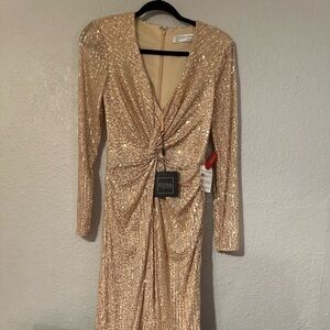 Mac Duggal Champagne Sequin Long Sleeve Gown. Stunning beautiful gorgeous gown